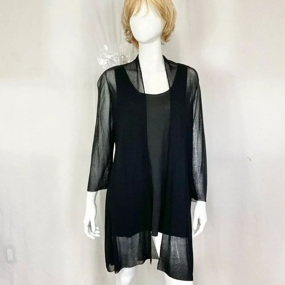 NEW Eileen Fisher Black Linen Jersey U Neck Long Tank Top and Cardigan XL